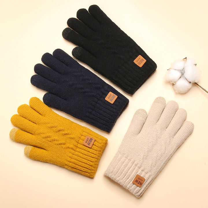 1 Pair Women Winter Solid Color Knitting Gloves Loge Pattern Double Layer Thickened Cuffs Gloves Touch Screen Fleece Image 8