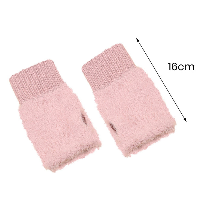 1 Pair Women Winter Solid Color Plush Warm Gloves Fingerless Outdoor Warm Stretchy Furry Mittens Imitation Mink Hair Image 10