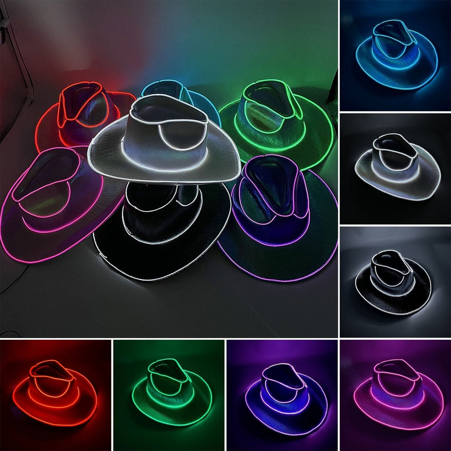 Cowgirl Hat Wireless Disco Luminous Colorful LED Glowing Light Bar Cap Unisex Hip Hop Style Image 1