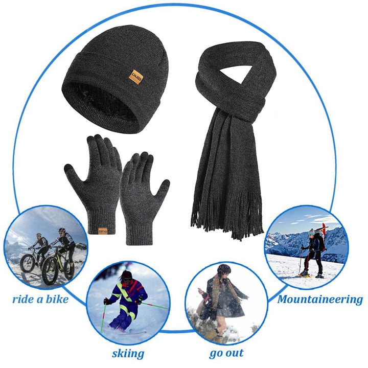 1 Set Winter Hat Scarf Gloves Set Thick Knitted Soft Warm Elastic Solid Color Ear Protection Five Image 9