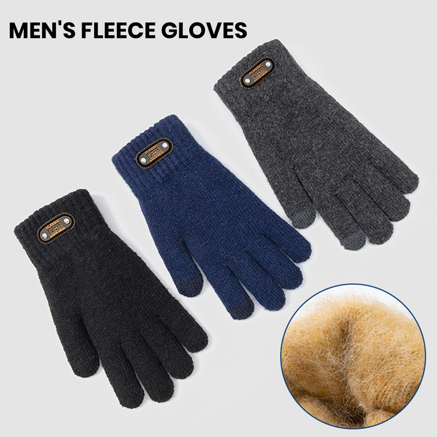 1 Pair Men Winter Cycling Gloves Windproof Knitted Thick Elastic Anti-slip Soft Five Fingers Touch Screen Thickened Warm Image 1
