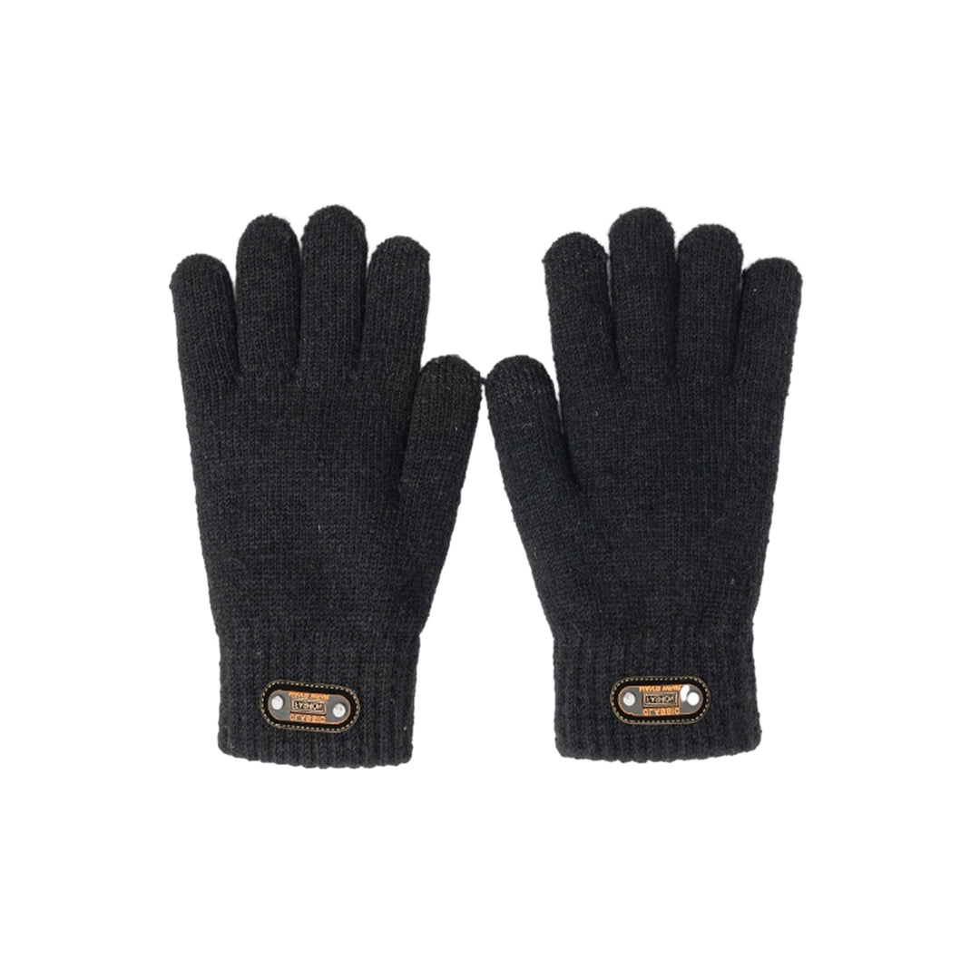 1 Pair Men Winter Cycling Gloves Windproof Knitted Thick Elastic Anti-slip Soft Five Fingers Touch Screen Thickened Warm Image 2