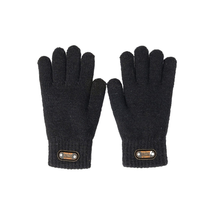 1 Pair Men Winter Cycling Gloves Windproof Knitted Thick Elastic Anti-slip Soft Five Fingers Touch Screen Thickened Warm Image 2
