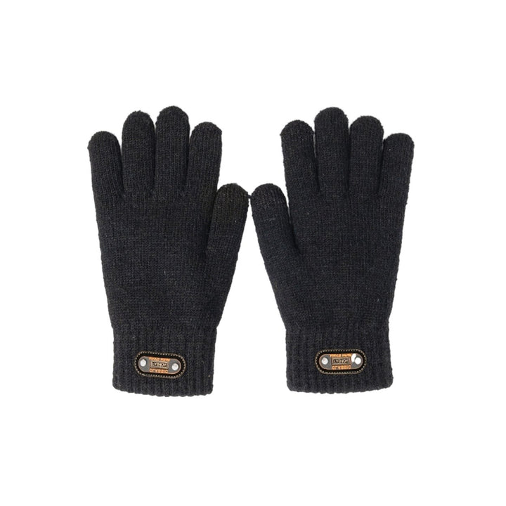 1 Pair Men Winter Cycling Gloves Windproof Knitted Thick Elastic Anti-slip Soft Five Fingers Touch Screen Thickened Warm Image 1