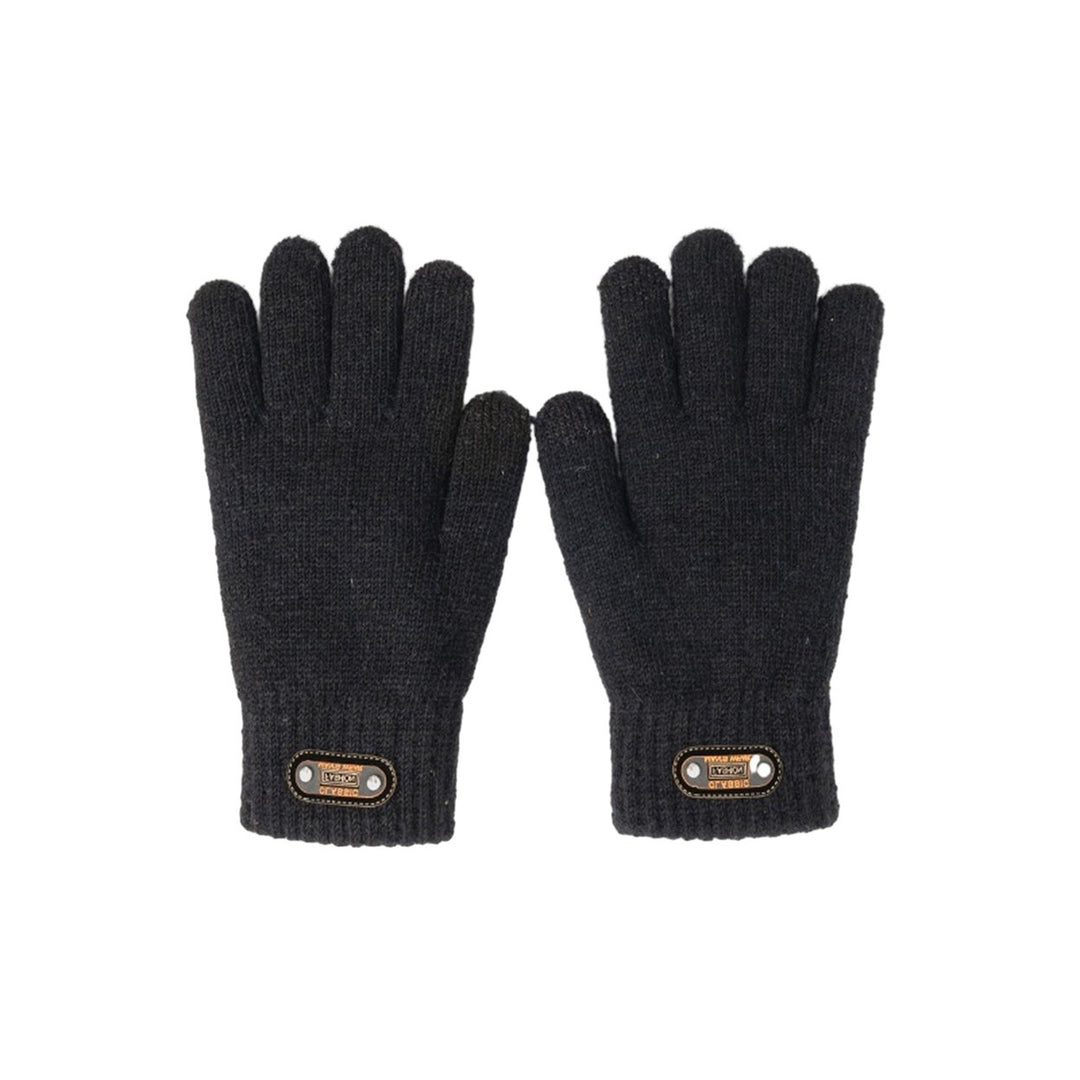 1 Pair Men Winter Cycling Gloves Windproof Knitted Thick Elastic Anti-slip Soft Five Fingers Touch Screen Thickened Warm Image 1