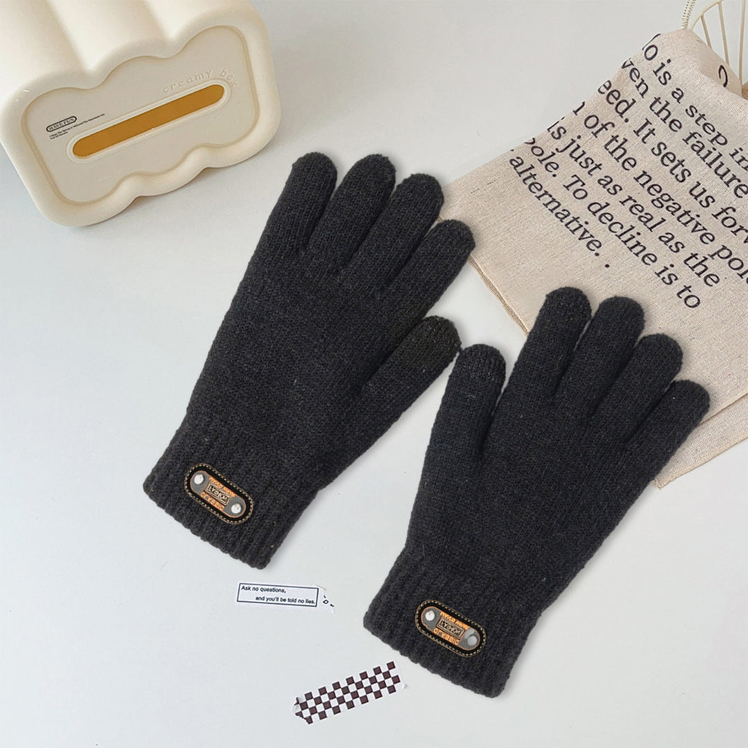 1 Pair Men Winter Cycling Gloves Windproof Knitted Thick Elastic Anti-slip Soft Five Fingers Touch Screen Thickened Warm Image 6