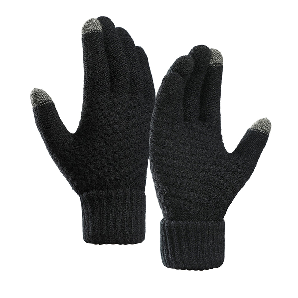 1 Pair Women Men Autumn Winter Knitting Gloves Solid Color Thickened Ribbed Cuffs Ridding Gloves Touch Screen Windproof Image 2