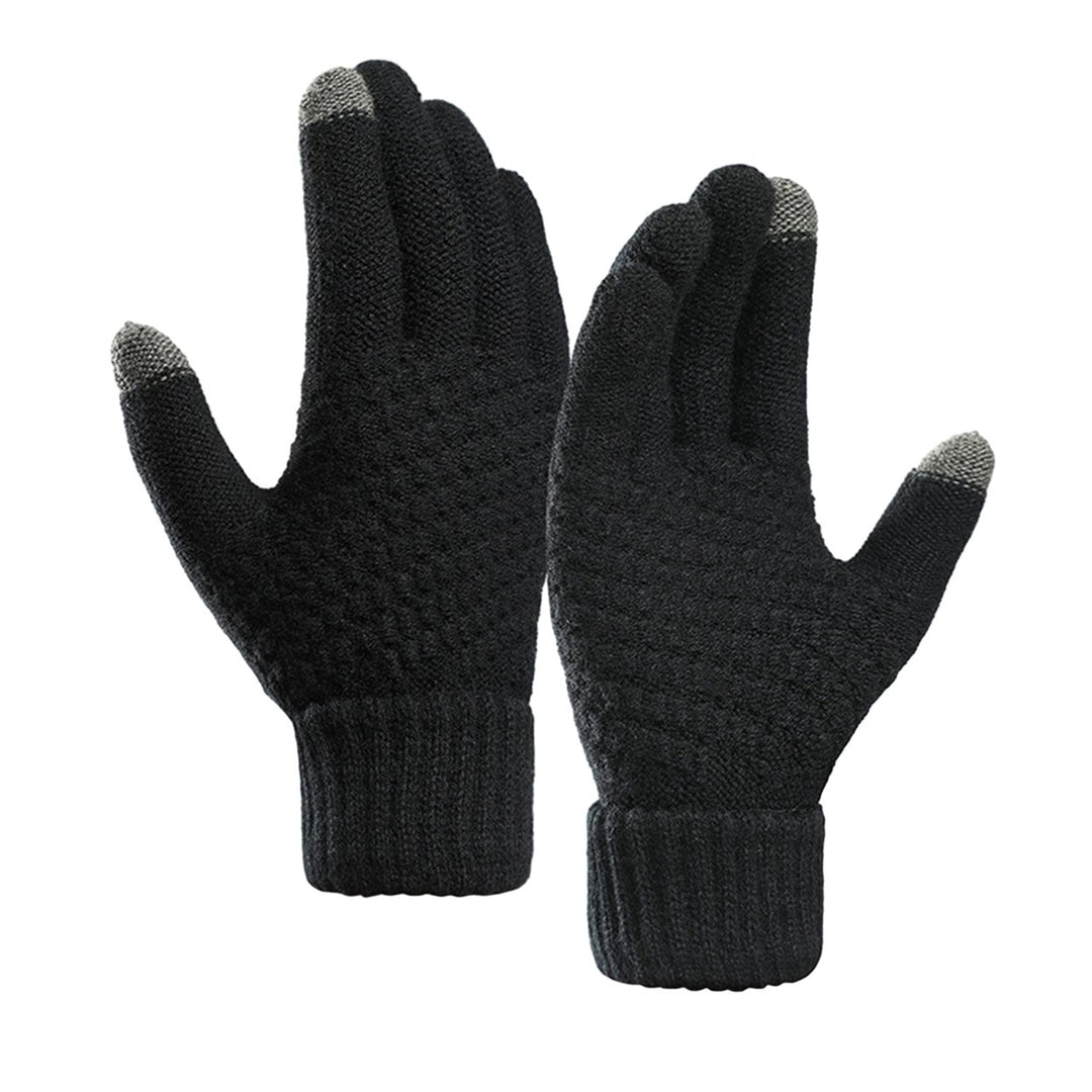 1 Pair Women Men Autumn Winter Knitting Gloves Solid Color Thickened Ribbed Cuffs Ridding Gloves Touch Screen Windproof Image 1