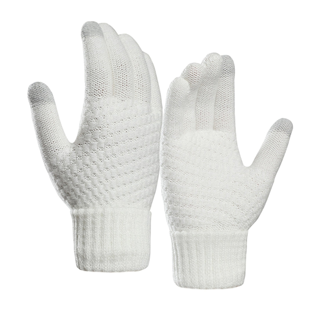 1 Pair Women Men Autumn Winter Knitting Gloves Solid Color Thickened Ribbed Cuffs Ridding Gloves Touch Screen Windproof Image 3