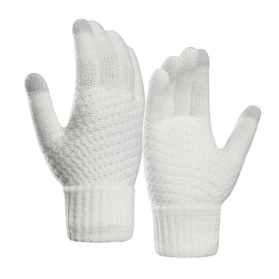 1 Pair Women Men Autumn Winter Knitting Gloves Solid Color Thickened Ribbed Cuffs Ridding Gloves Touch Screen Windproof Image 1