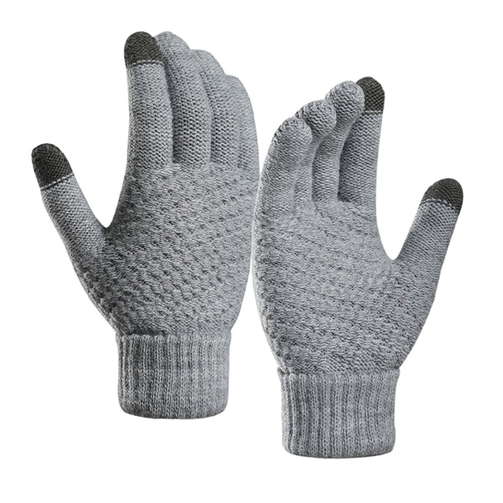 1 Pair Women Men Autumn Winter Knitting Gloves Solid Color Thickened Ribbed Cuffs Ridding Gloves Touch Screen Windproof Image 1