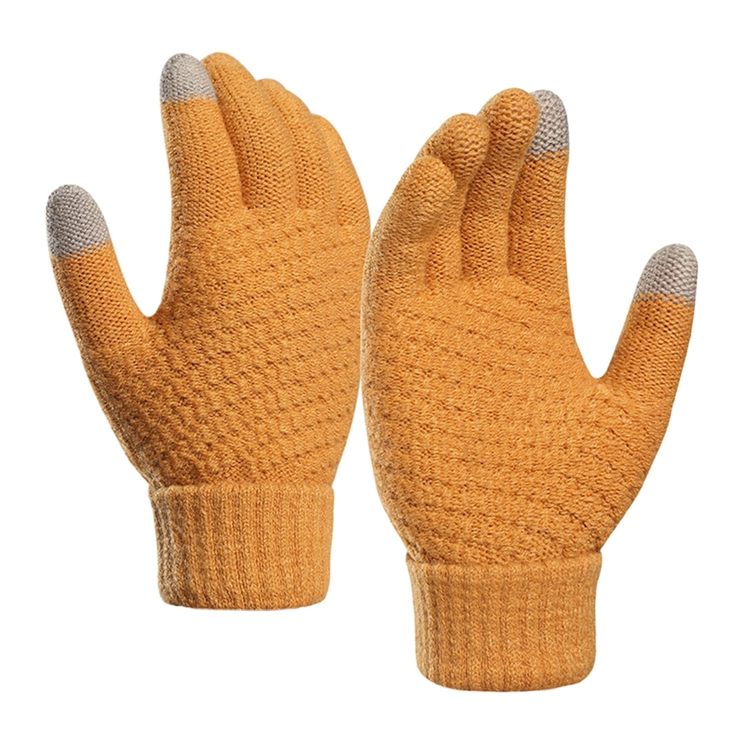 1 Pair Women Men Autumn Winter Knitting Gloves Solid Color Thickened Ribbed Cuffs Ridding Gloves Touch Screen Windproof Image 4