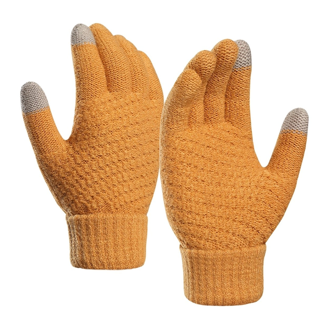 1 Pair Women Men Autumn Winter Knitting Gloves Solid Color Thickened Ribbed Cuffs Ridding Gloves Touch Screen Windproof Image 1