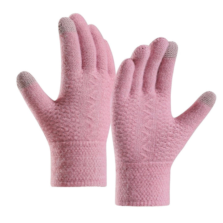 1 Pair Women Men Autumn Winter Knitting Gloves Solid Color Thickened Ribbed Cuffs Ridding Gloves Touch Screen Windproof Image 1