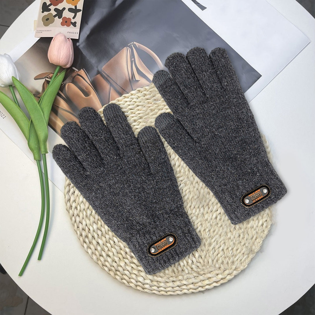 1 Pair Men Winter Cycling Gloves Windproof Knitted Thick Elastic Anti-slip Soft Five Fingers Touch Screen Thickened Warm Image 12