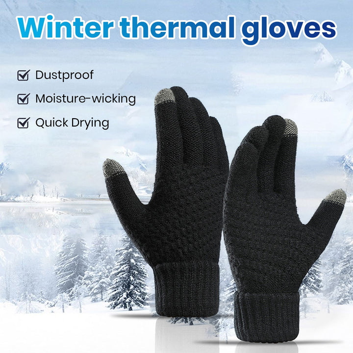 1 Pair Women Men Autumn Winter Knitting Gloves Solid Color Thickened Ribbed Cuffs Ridding Gloves Touch Screen Windproof Image 7
