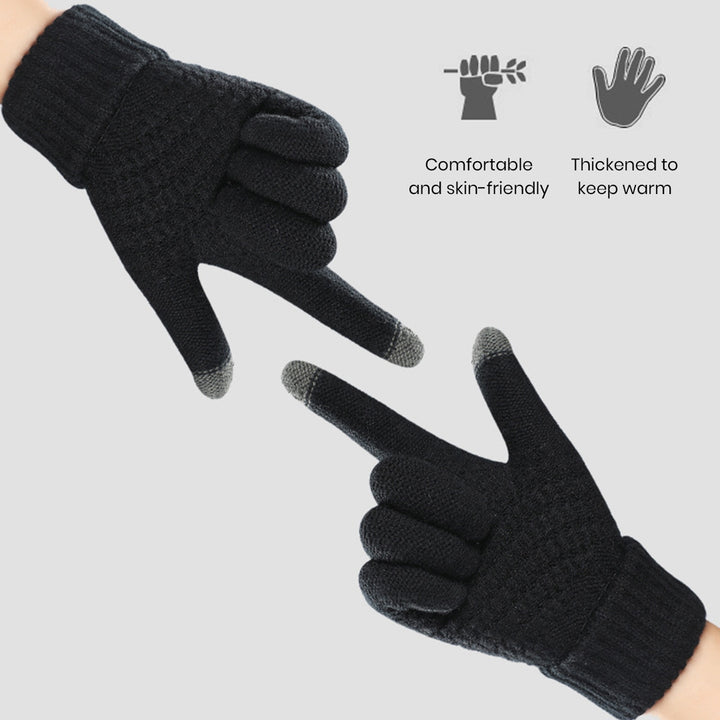 1 Pair Women Men Autumn Winter Knitting Gloves Solid Color Thickened Ribbed Cuffs Ridding Gloves Touch Screen Windproof Image 9