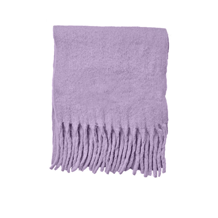 Women Winter Scarf Wide Long Tassel Solid Color Fake Cashmere Soft Warm Cozy Neck Protection Image 4