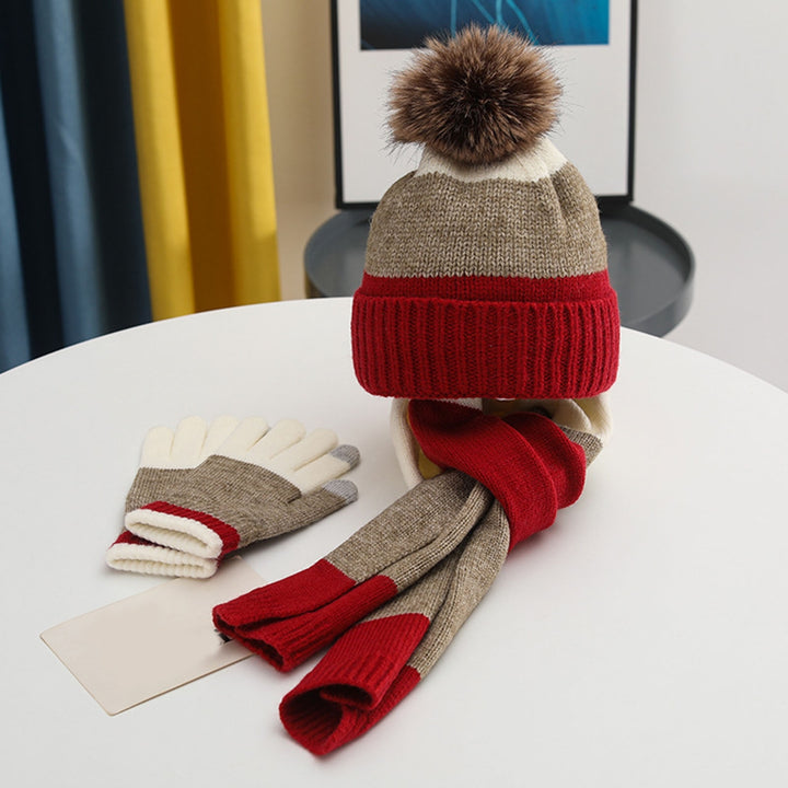 3Pcs/Set Kids Winter Hat Gloves Scarf Set Plush Ball Decor Striped Print Thickened Fleece Lining Image 7
