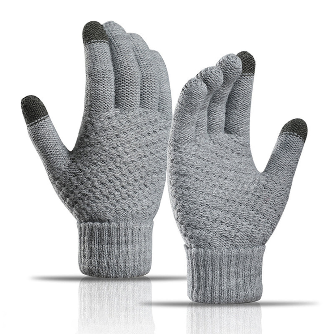 1 Pair Women Men Autumn Winter Knitting Gloves Solid Color Thickened Ribbed Cuffs Ridding Gloves Touch Screen Windproof Image 12