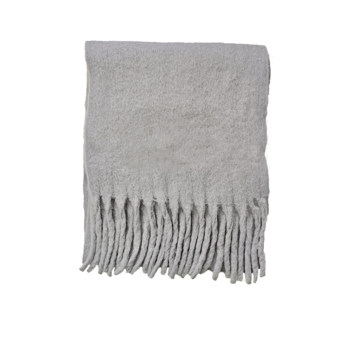 Women Winter Scarf Wide Long Tassel Solid Color Fake Cashmere Soft Warm Cozy Neck Protection Image 9