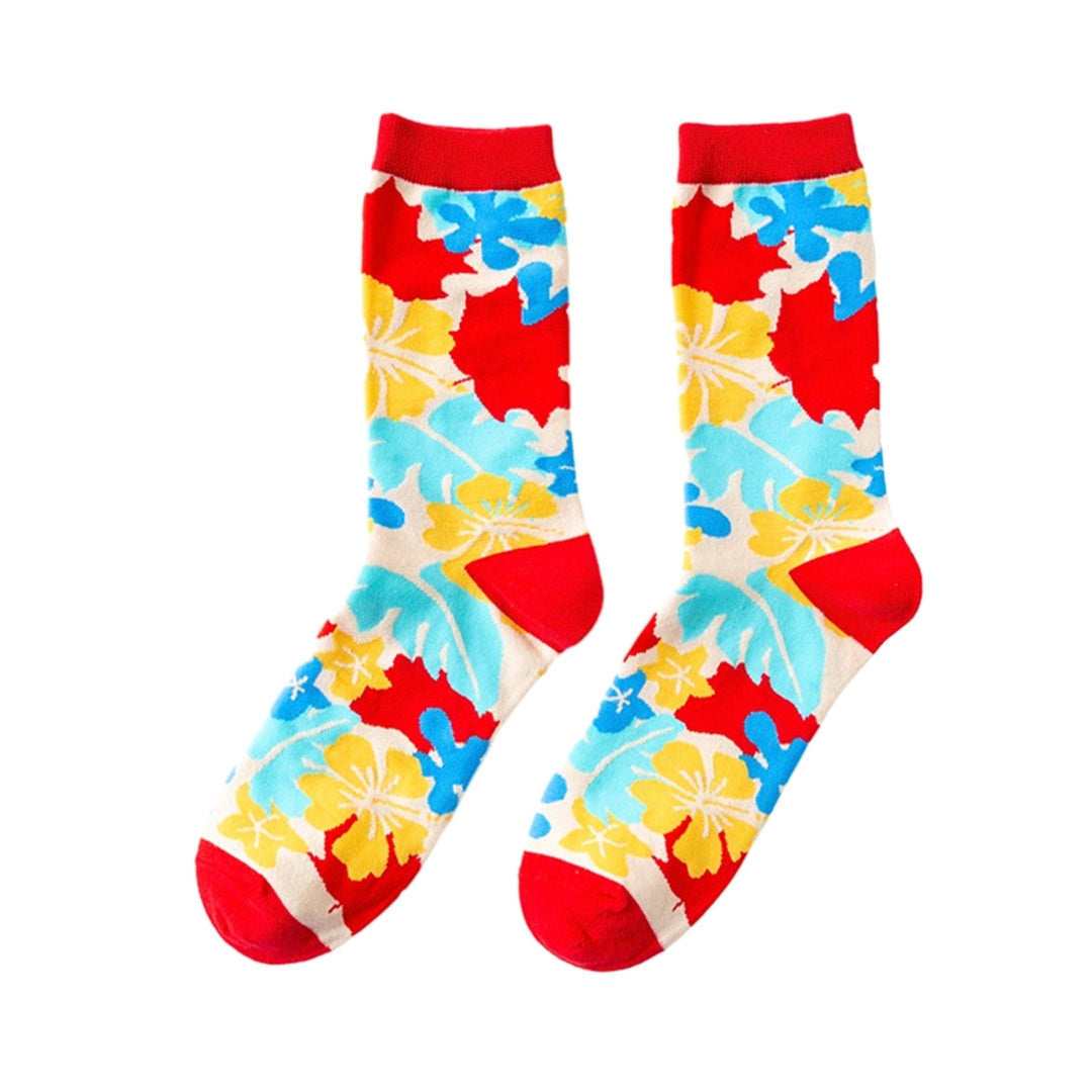 1 Pair Socks Colorful Print Soft Warm Elastic Soft Anti-slip Mid-tube Unisex No Odor Moisture Absorption Breathable Image 2