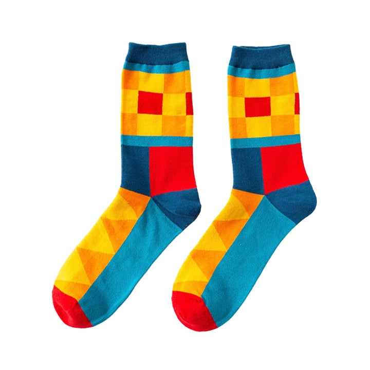 1 Pair Socks Colorful Print Soft Warm Elastic Soft Anti-slip Mid-tube Unisex No Odor Moisture Absorption Breathable Image 3