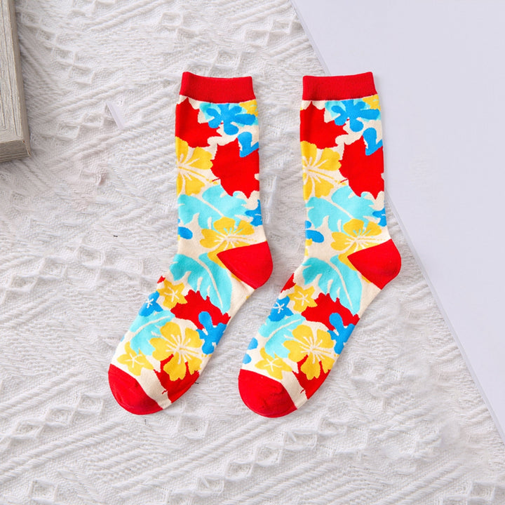 1 Pair Socks Colorful Print Soft Warm Elastic Soft Anti-slip Mid-tube Unisex No Odor Moisture Absorption Breathable Image 9