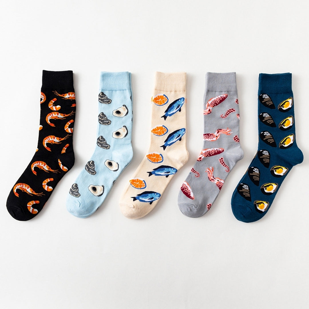 1 Pair Funny Colorful Seafood Series Pattern Couple Socks Mid-tube Breathable Soft Women Men Hip Hop Daily Socks Image 1