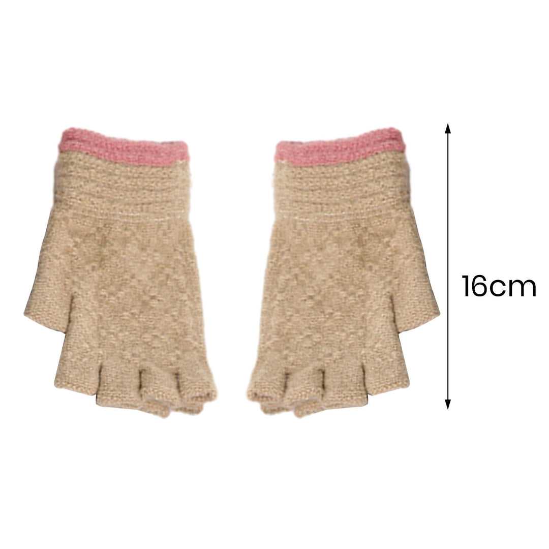 1 Pair Half-finger Gloves Knitted Contrast Color Elastic Warm Anti-shrink Anti-slip Windproof Soft Image 6