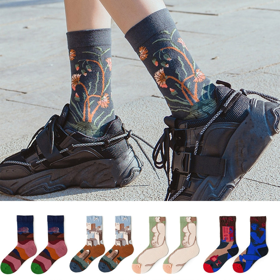 Fall Winter Socks Graffiti Print One Size Mid-tube Anti-slip Ankle Protection Soft Warm Elastic Anti-shrink No Odor Image 1