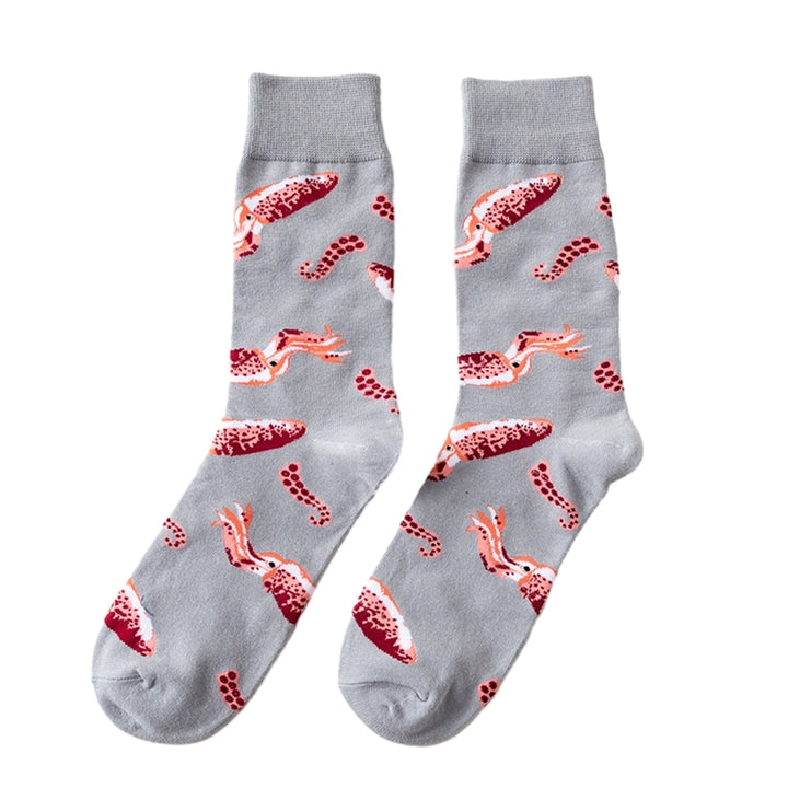 1 Pair Funny Colorful Seafood Series Pattern Couple Socks Mid-tube Breathable Soft Women Men Hip Hop Daily Socks Image 3