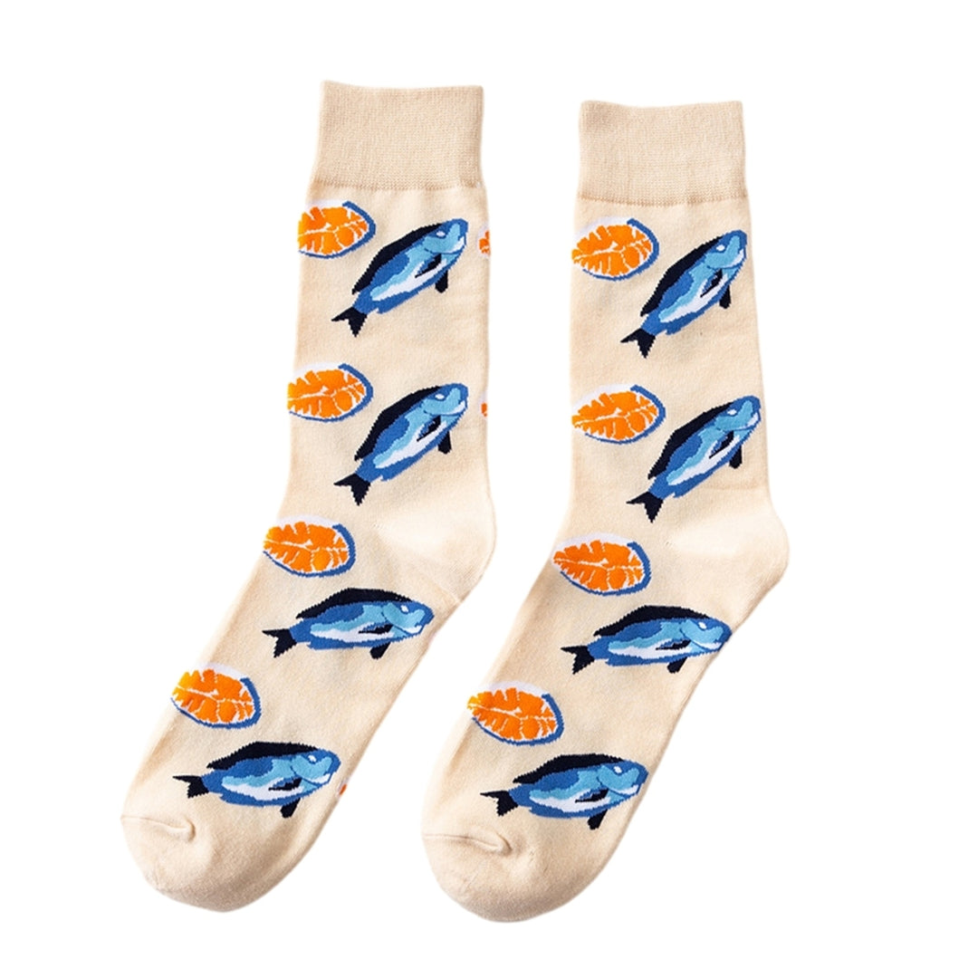 1 Pair Funny Colorful Seafood Series Pattern Couple Socks Mid-tube Breathable Soft Women Men Hip Hop Daily Socks Image 6