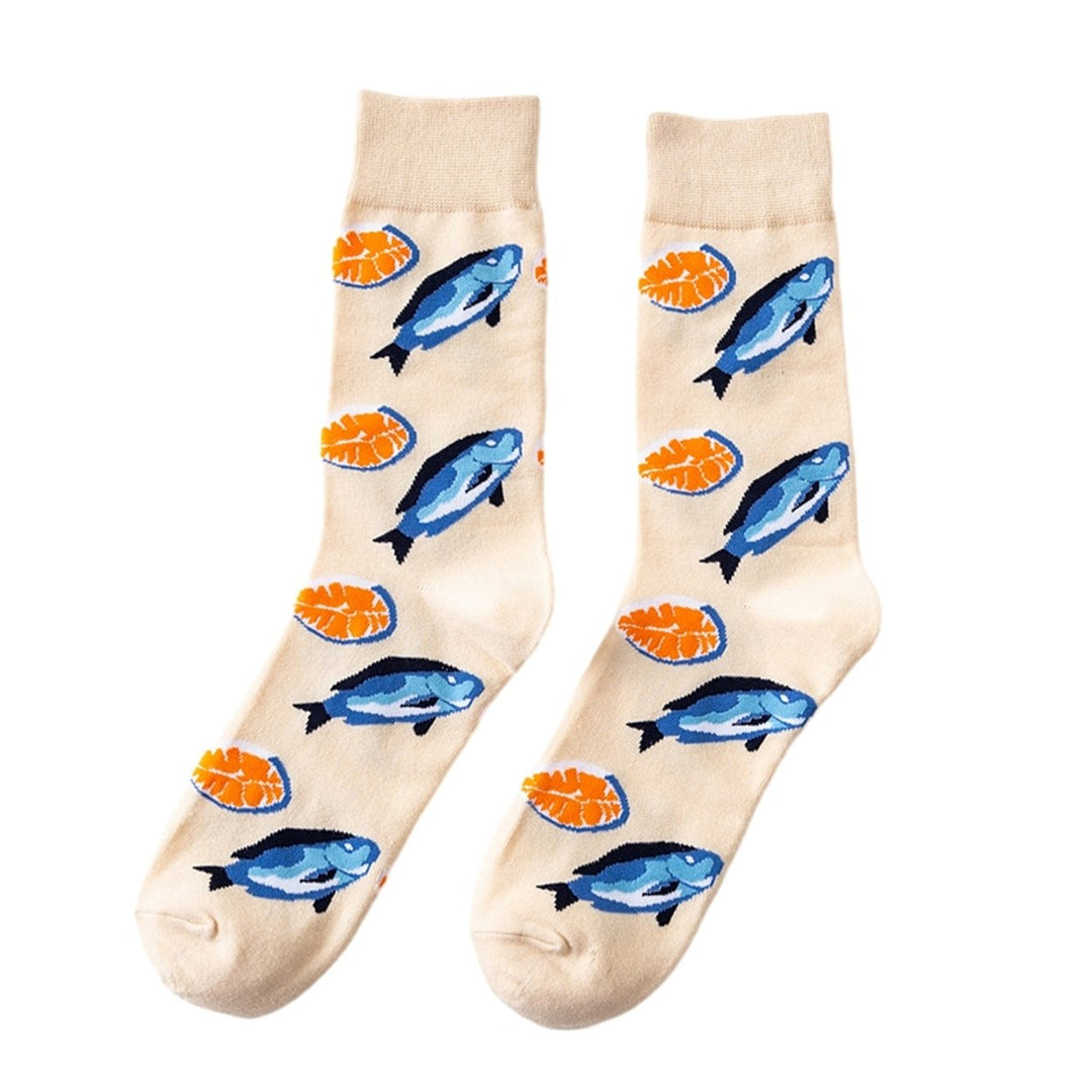 1 Pair Funny Colorful Seafood Series Pattern Couple Socks Mid-tube Breathable Soft Women Men Hip Hop Daily Socks Image 1