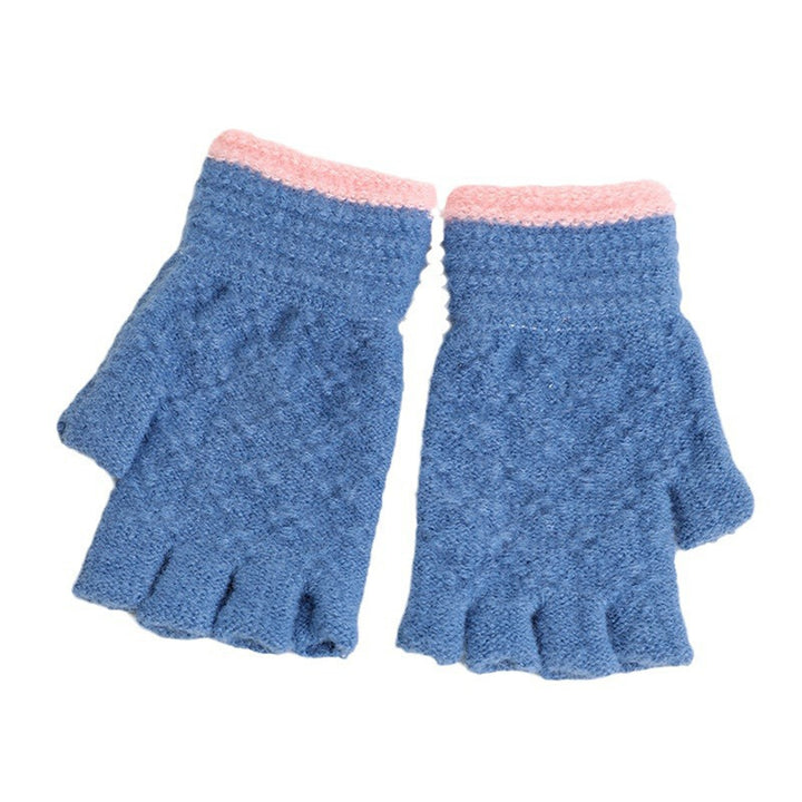 1 Pair Half-finger Gloves Knitted Contrast Color Elastic Warm Anti-shrink Anti-slip Windproof Soft Image 10