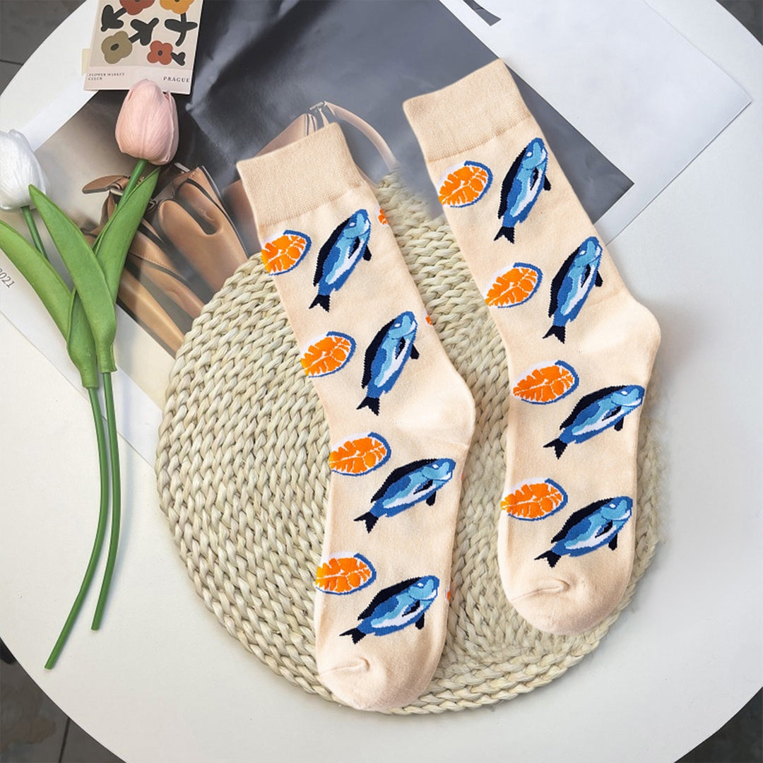 1 Pair Funny Colorful Seafood Series Pattern Couple Socks Mid-tube Breathable Soft Women Men Hip Hop Daily Socks Image 7
