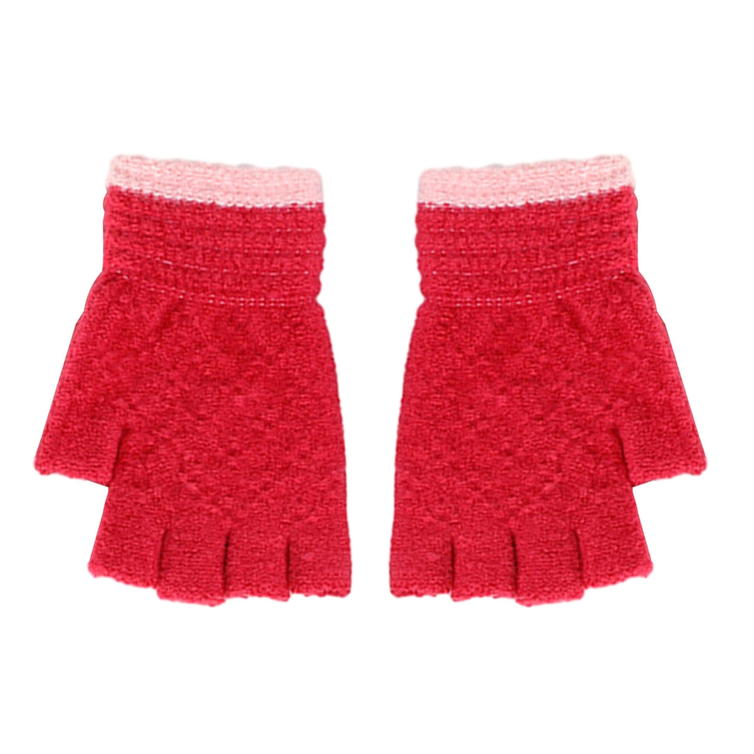 1 Pair Half-finger Gloves Knitted Contrast Color Elastic Warm Anti-shrink Anti-slip Windproof Soft Image 11