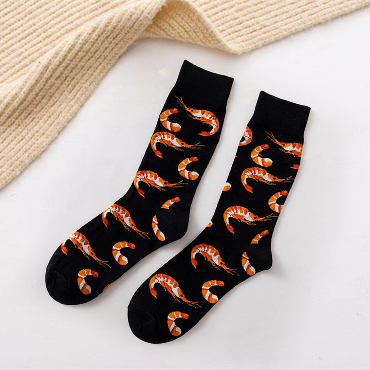 1 Pair Funny Colorful Seafood Series Pattern Couple Socks Mid-tube Breathable Soft Women Men Hip Hop Daily Socks Image 8