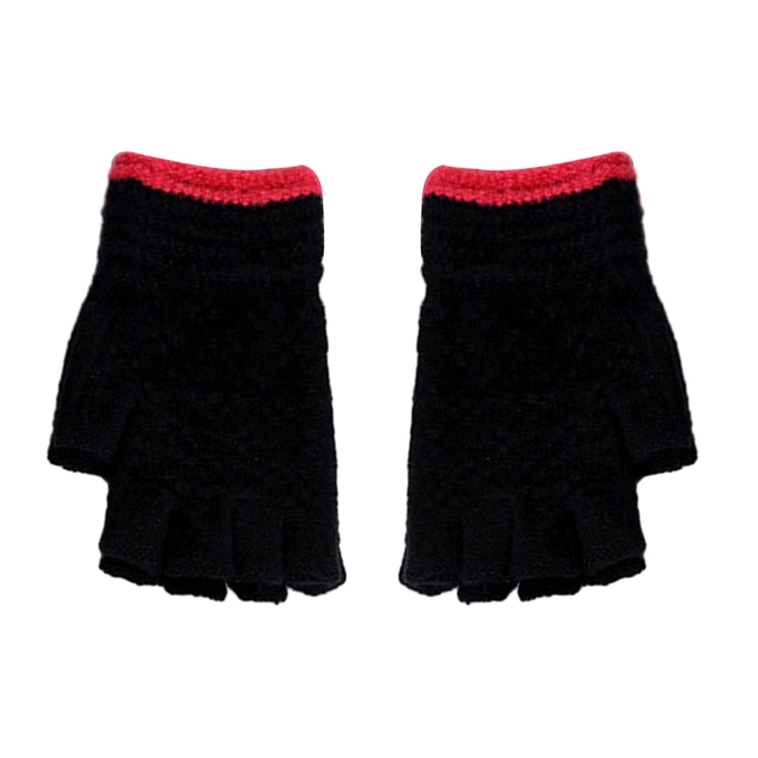 1 Pair Half-finger Gloves Knitted Contrast Color Elastic Warm Anti-shrink Anti-slip Windproof Soft Image 12