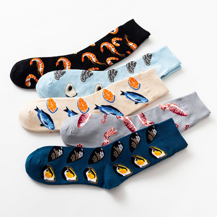 1 Pair Funny Colorful Seafood Series Pattern Couple Socks Mid-tube Breathable Soft Women Men Hip Hop Daily Socks Image 9