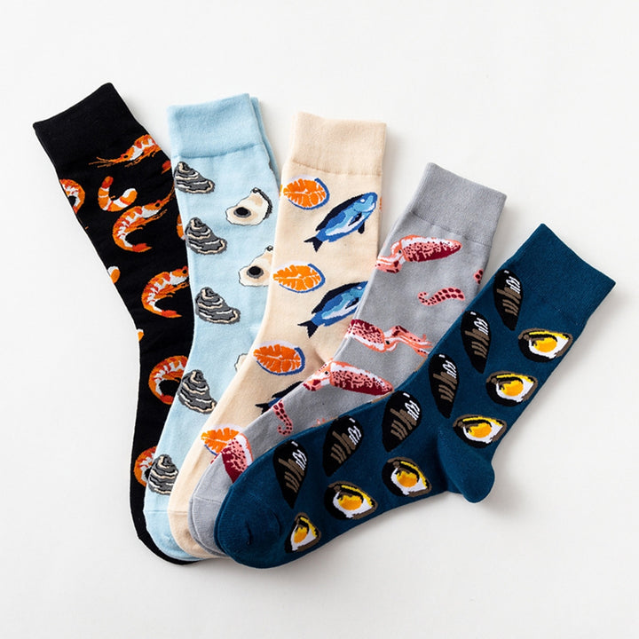 1 Pair Funny Colorful Seafood Series Pattern Couple Socks Mid-tube Breathable Soft Women Men Hip Hop Daily Socks Image 11