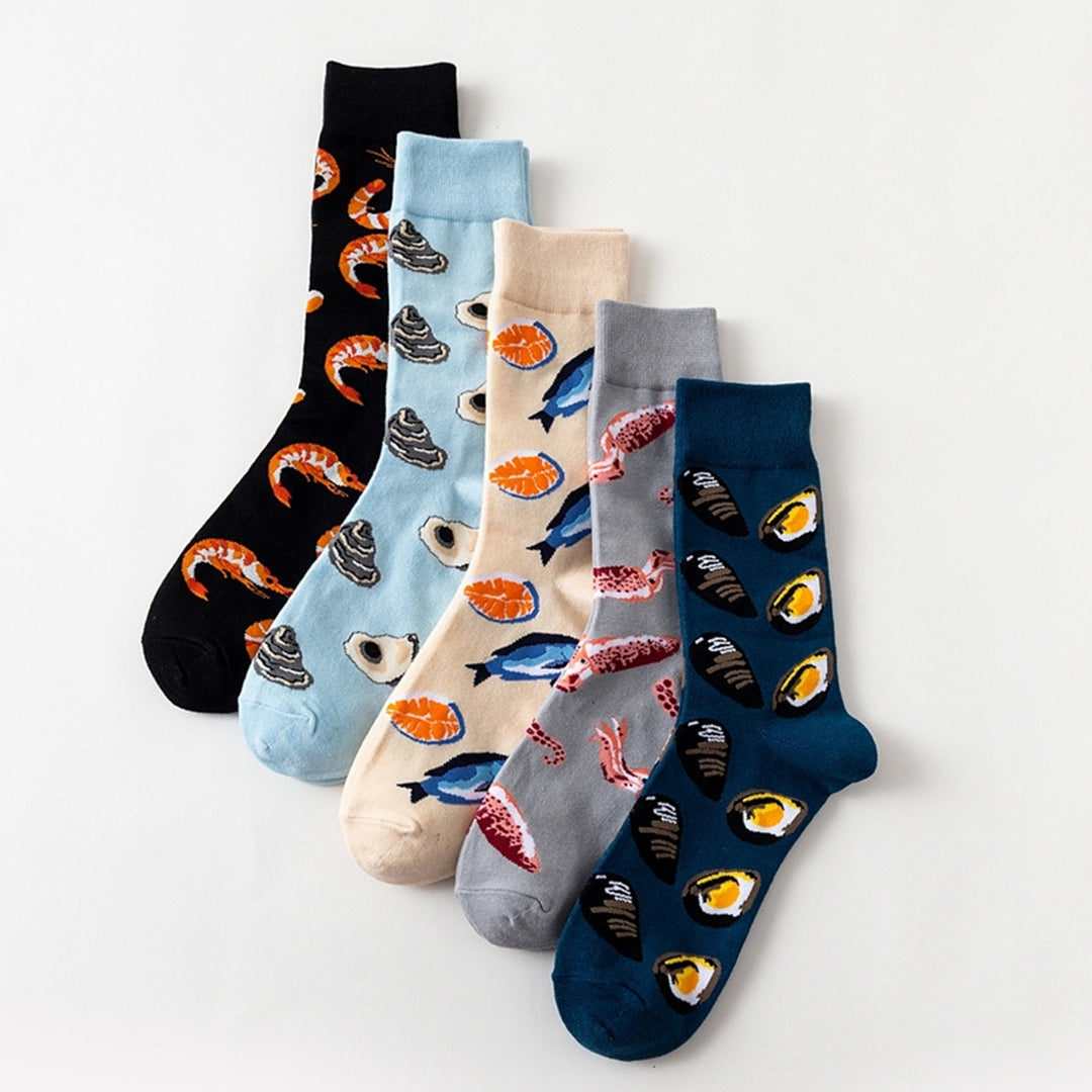 1 Pair Funny Colorful Seafood Series Pattern Couple Socks Mid-tube Breathable Soft Women Men Hip Hop Daily Socks Image 12