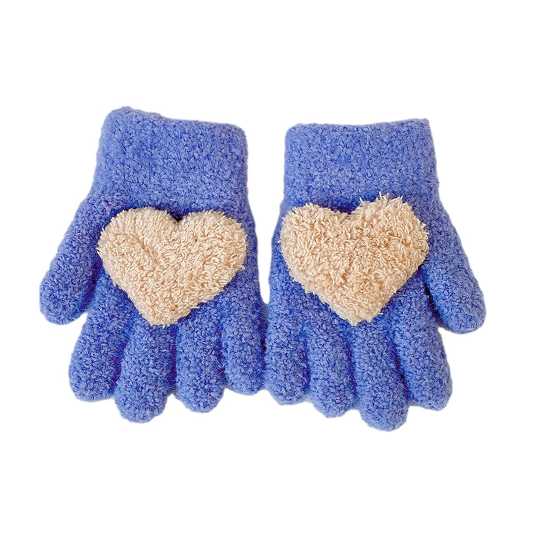 1 Pair Autumn Winter Patchwork Color Kids Gloves Heart Splicing Knitting Gloves Thickened Children Baby Full Finger Image 1