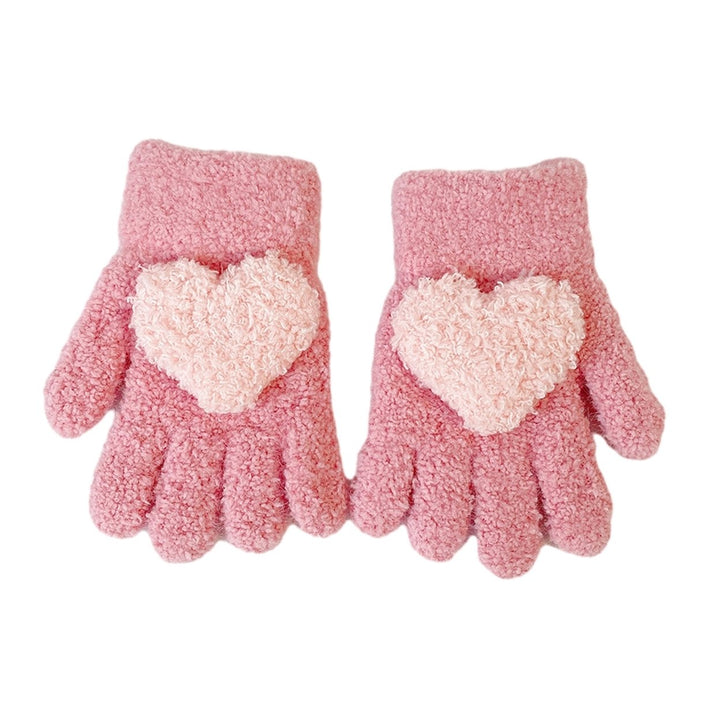 1 Pair Autumn Winter Patchwork Color Kids Gloves Heart Splicing Knitting Gloves Thickened Children Baby Full Finger Image 1