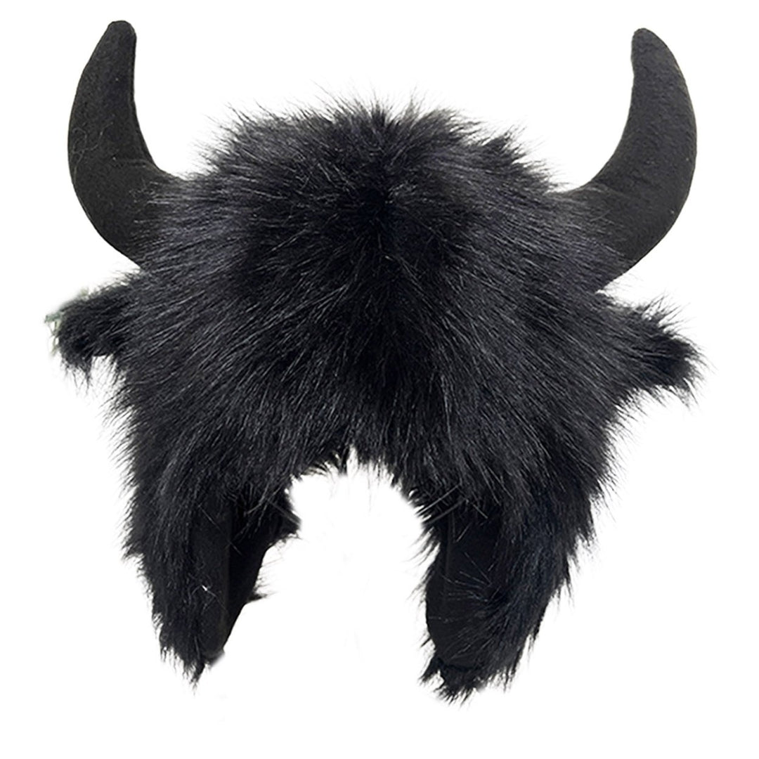 Winter Funny Hat Fake Cow Horn Decor Thunderbolt Thick Warm Faux faux Ear Protection Personality Image 1