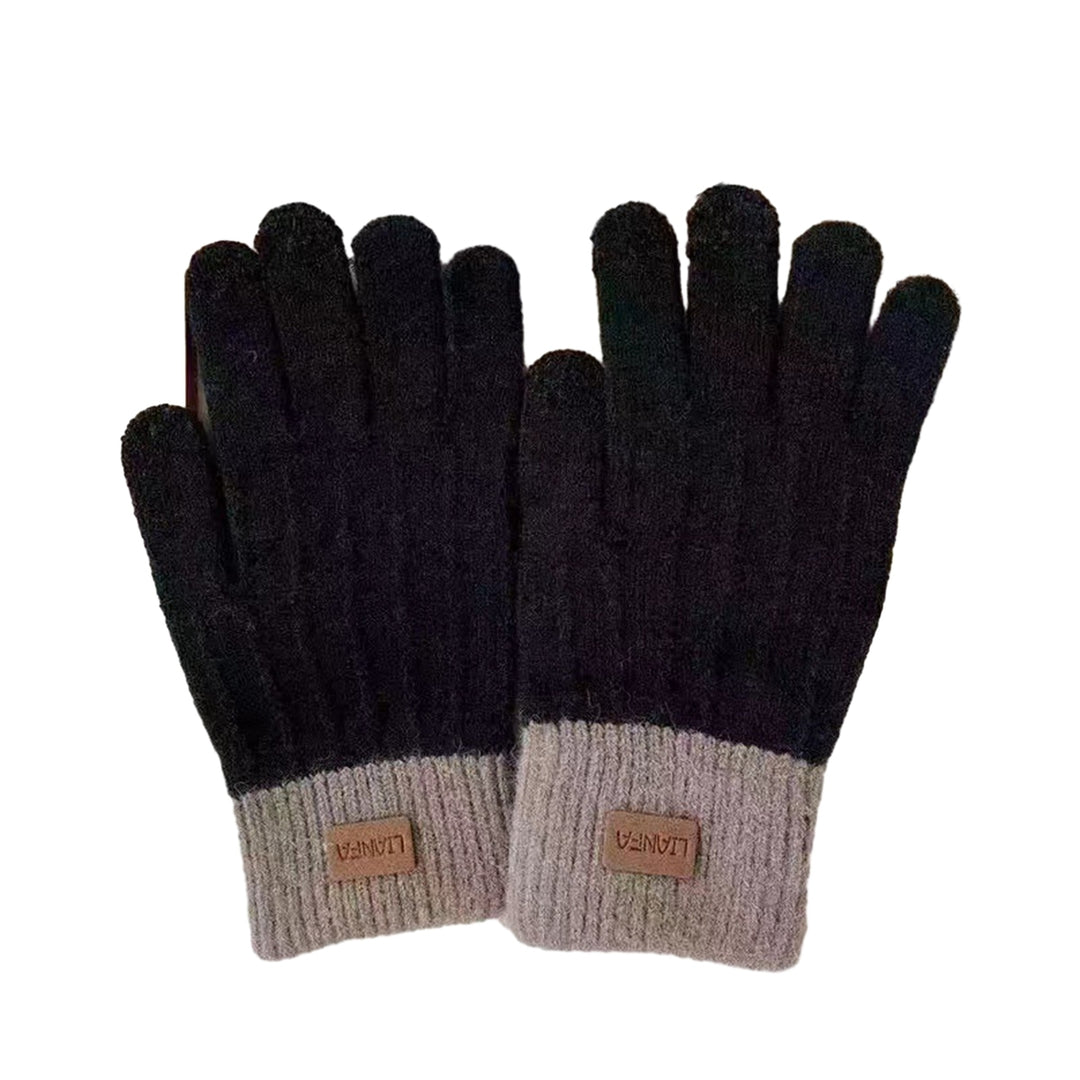 1 Pair Unisex Winter Gloves Thick Touch Screen Windproof Plush Knitted Color Matching Elastic Warm Image 2