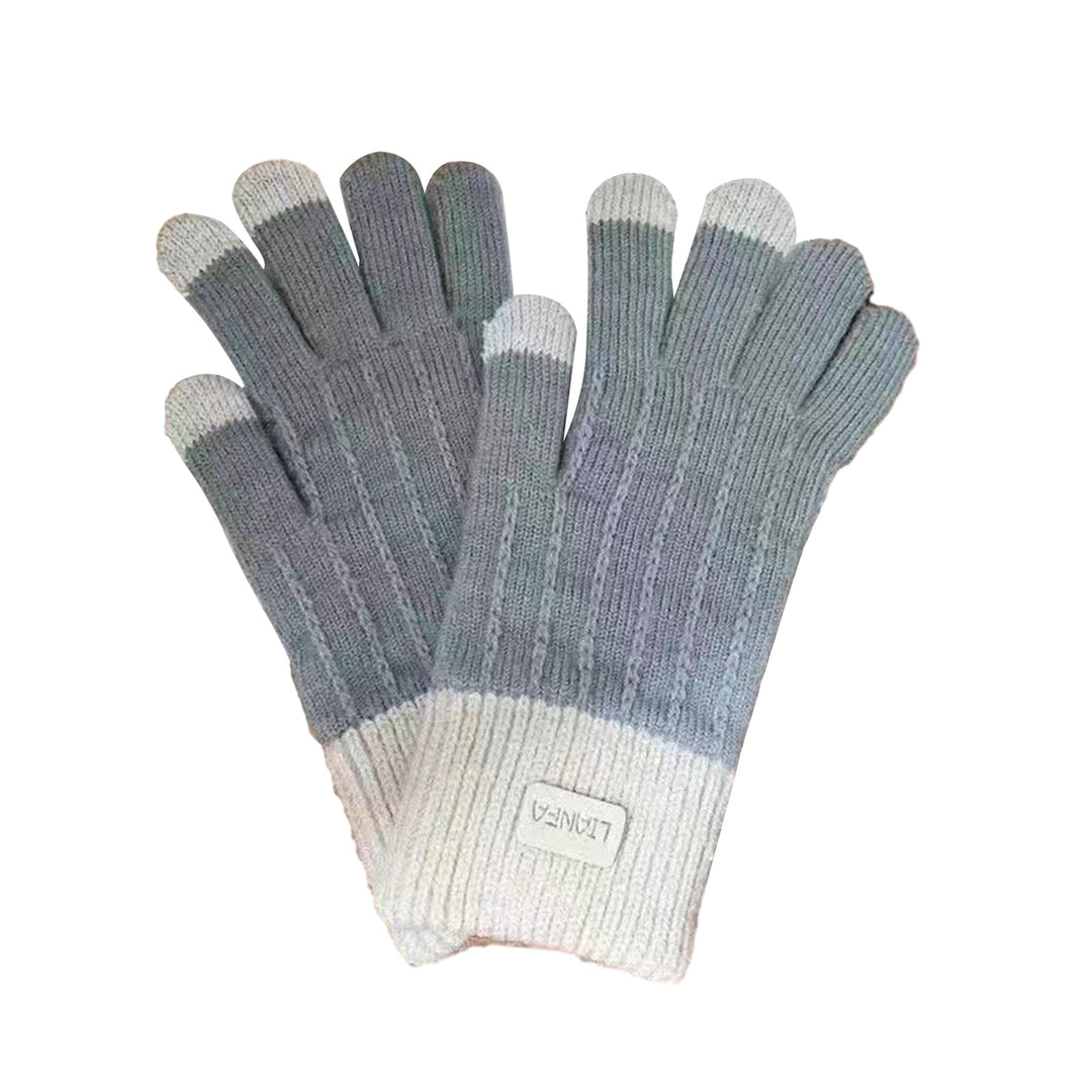 1 Pair Unisex Winter Gloves Thick Touch Screen Windproof Plush Knitted Color Matching Elastic Warm Image 3