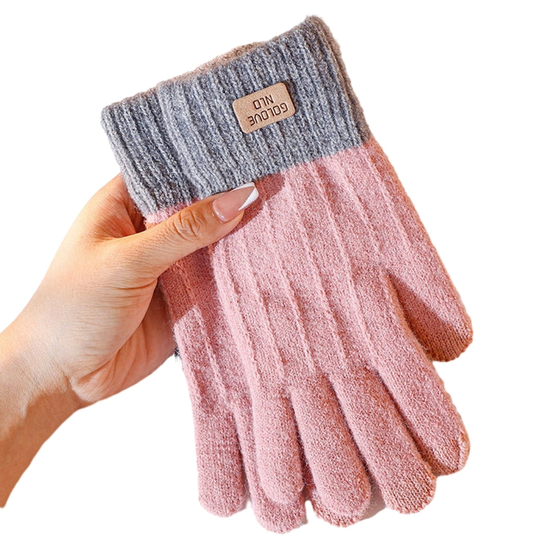 1 Pair Unisex Winter Gloves Thick Touch Screen Windproof Plush Knitted Color Matching Elastic Warm Image 4