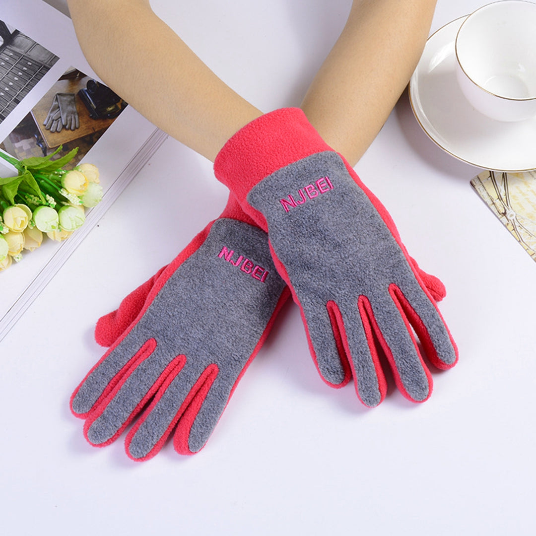 1 Pair Women Winter Cycling Gloves Thickened Color Matching Elastic Warm Five Fingers Windproof Soft Image 10