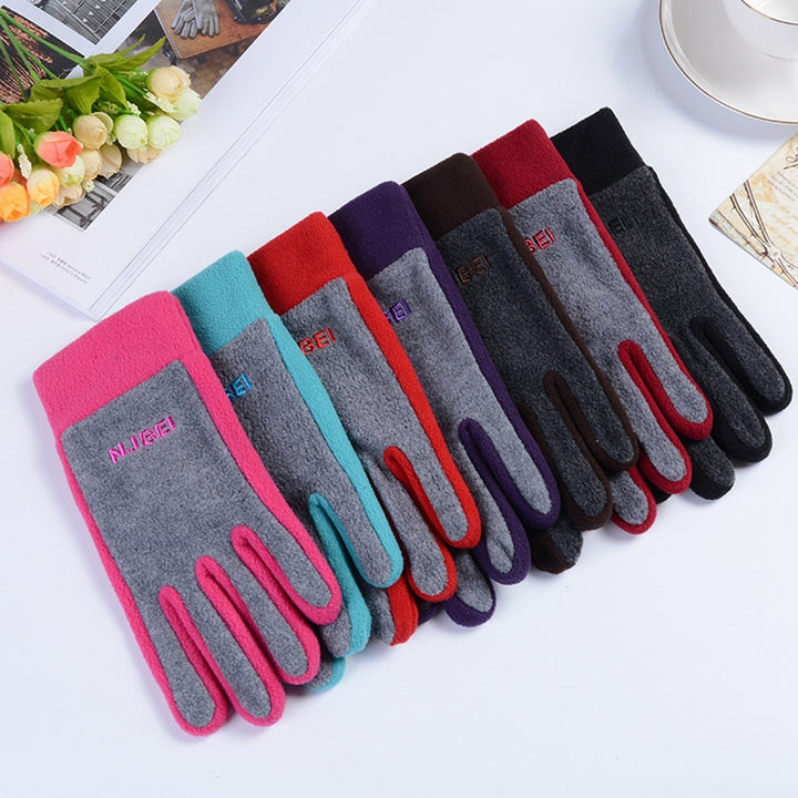 1 Pair Women Winter Cycling Gloves Thickened Color Matching Elastic Warm Five Fingers Windproof Soft Image 12